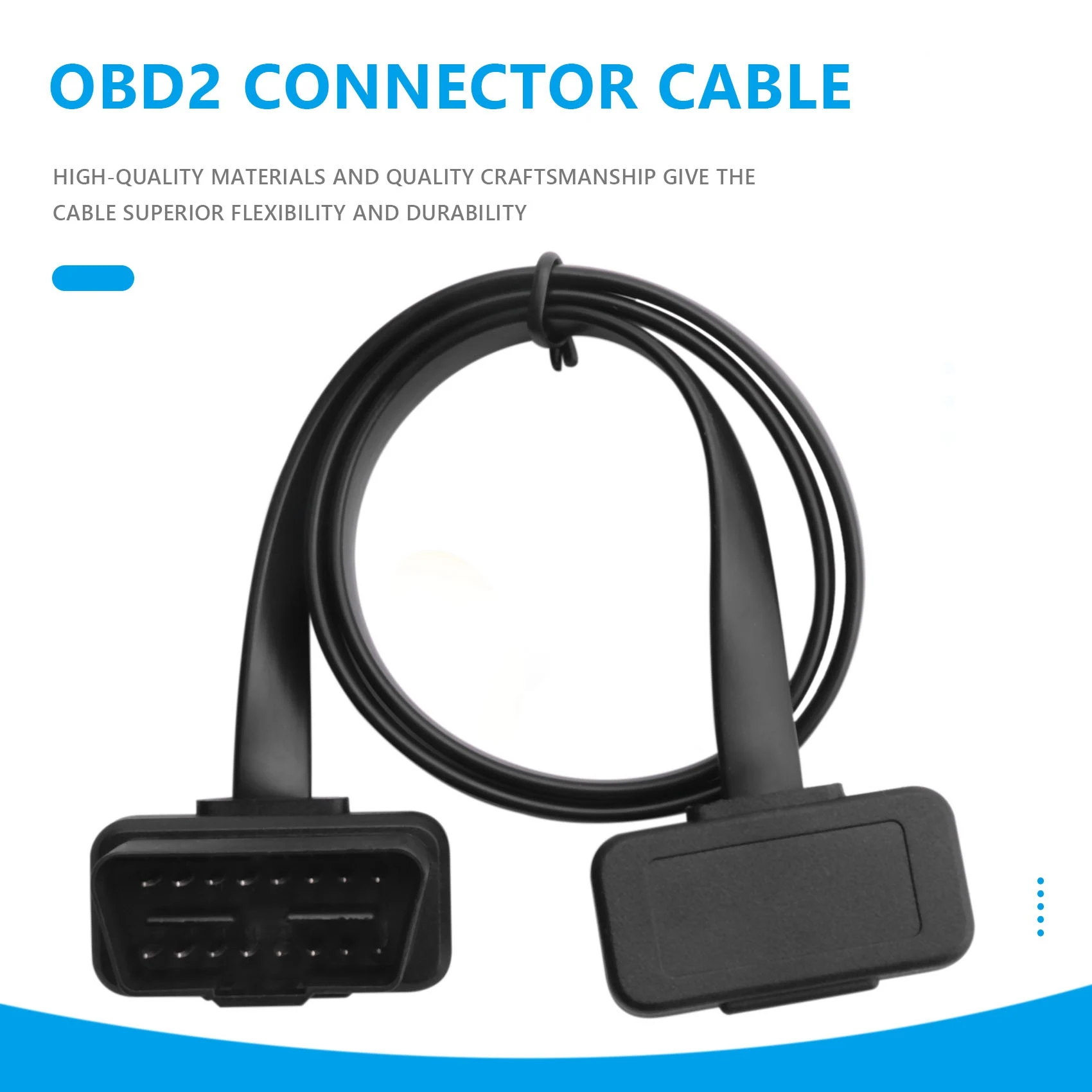 A73Q-Car Elbow Obd2 16 Pin Male To Female Flat Diagnostic Extension Cable Connector Connector