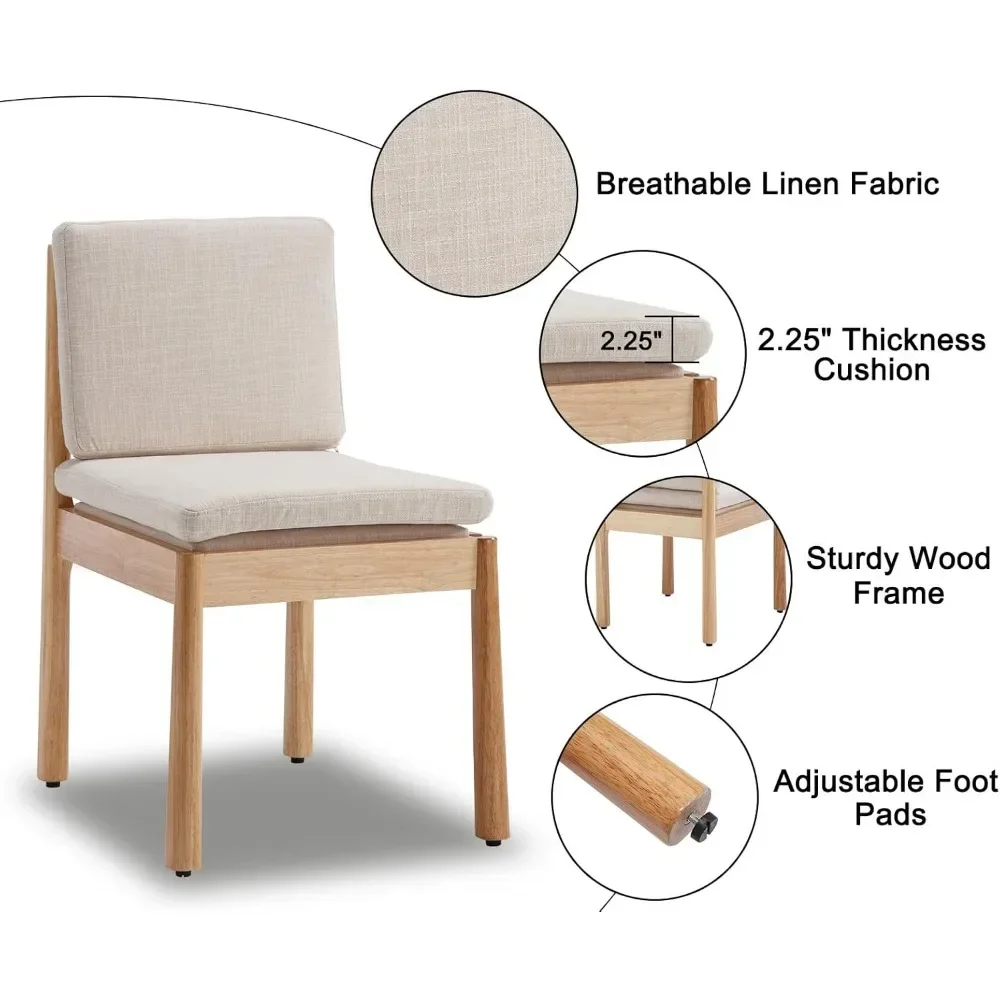 مجموعة من 4 كراسي طعام منجدة حديثة، وكراسي خشبية من القماش لغرفة الطعام، وكراسي جانبية للمطبخ بدون ذراع مع إزالة
