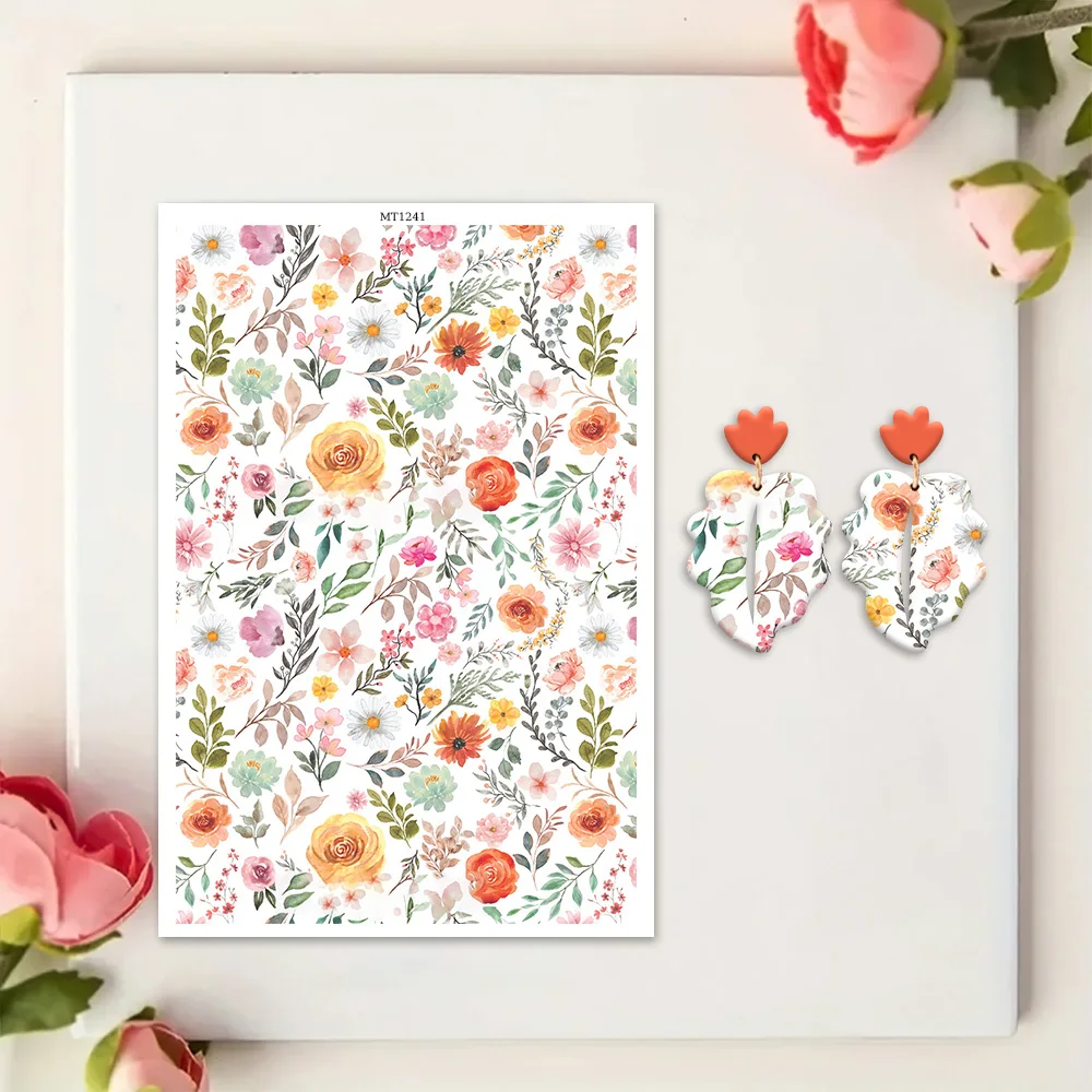 Charming High Heels Feather Rose Flowers Soft Ceramic Earrings Water Transfer Paper Sticker For Jewelry Making