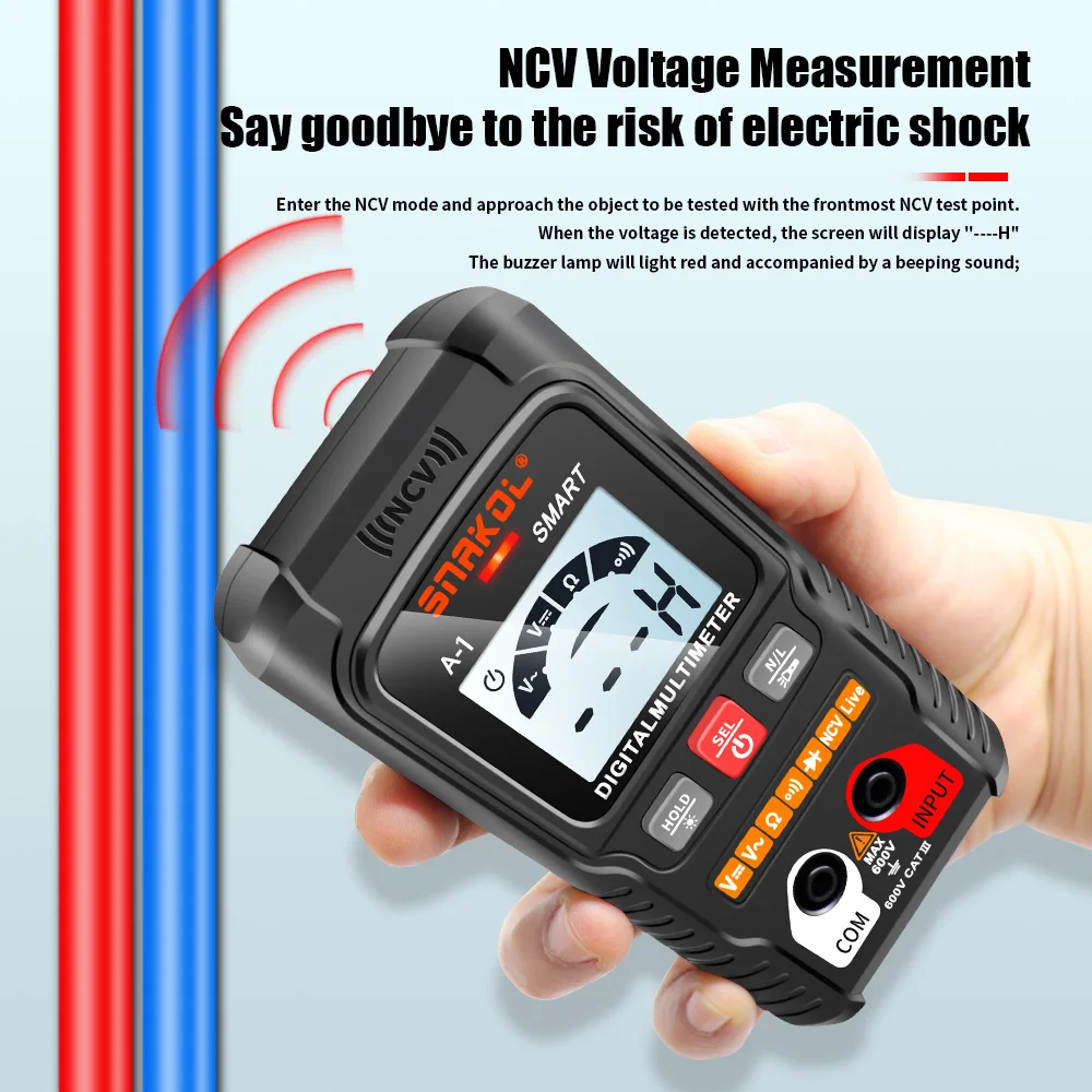 SNAKOL A1 Professional Digital Multimeter Auto Range 600V AC DC NCV Voltage Ohm Tester Multimetro Electrician Test Meter