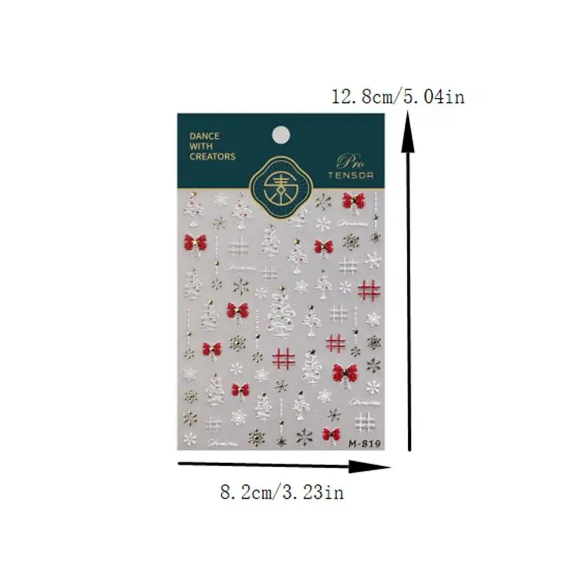 Cute Christmas Style White Christmas Tree Snowflake Nail Art Stickers Red Bow Nail Art Print Embossed Sticker Festive Nail Decor