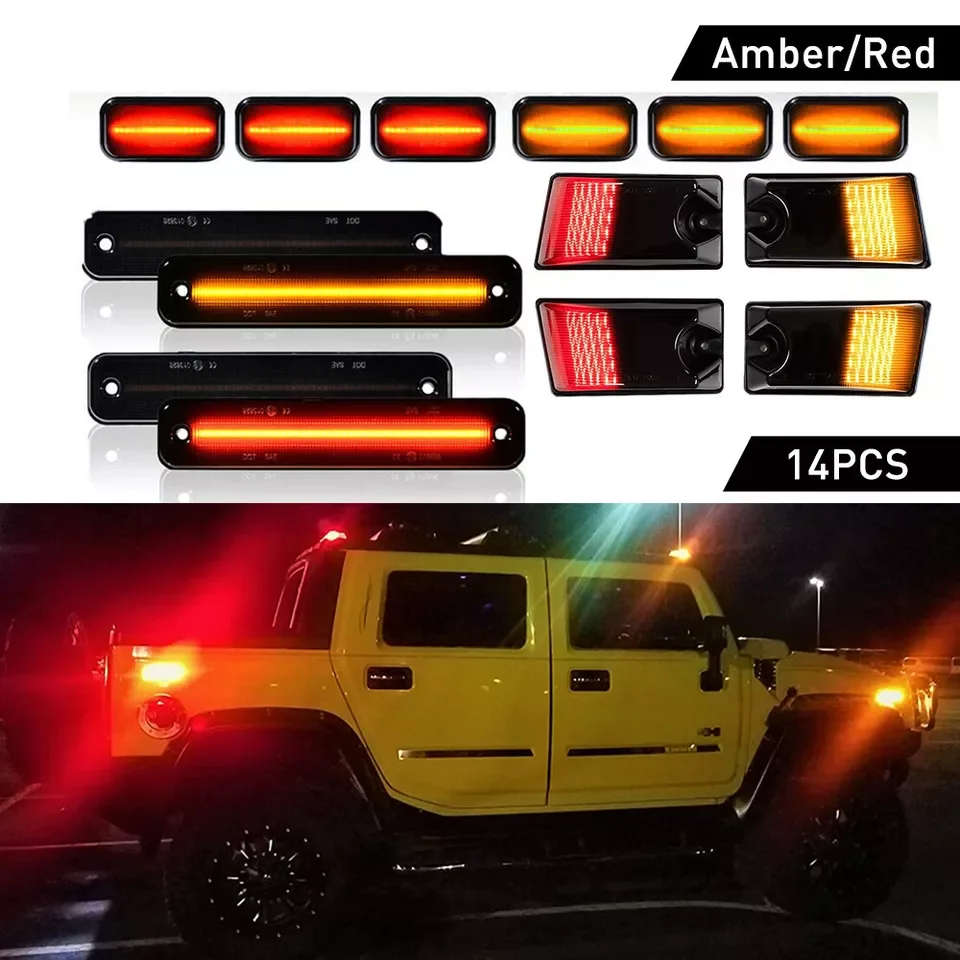 14pcs Amber Roof Running Lamp For 2003-2009 HUMMER H2 LED Side Marker Light signal light car parts