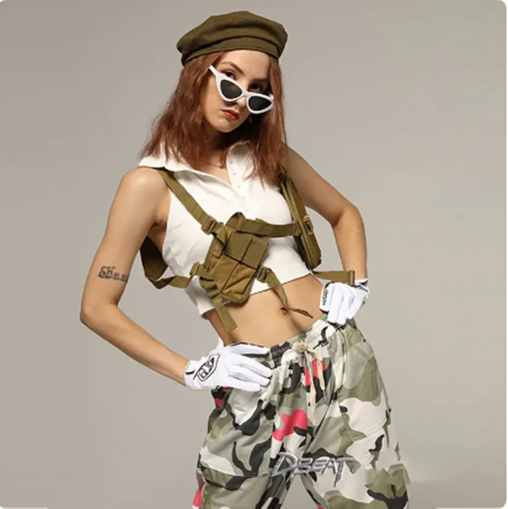2025 迷彩ヒップホップダンス服女性ゴーゴーダンス服ナイトクラブダンスウェア Kpop ジャズダンス衣装パーティー衣装 yj002
