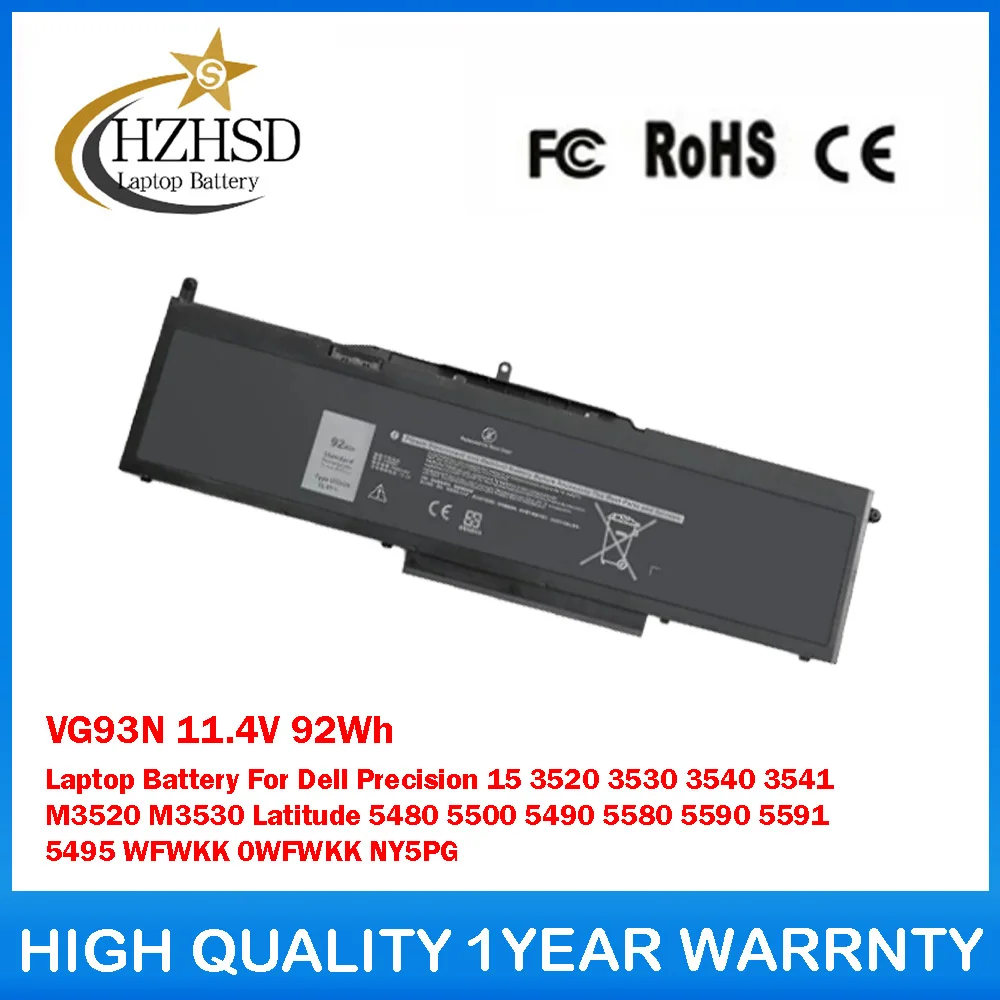 VG93N 11,4 В 92 Втч аккумулятор для ноутбука Dell Precision 3520 3530 3540 3541 M3520 M3530 Latitude 5480 5500 5490 5580 5590 5591 5495