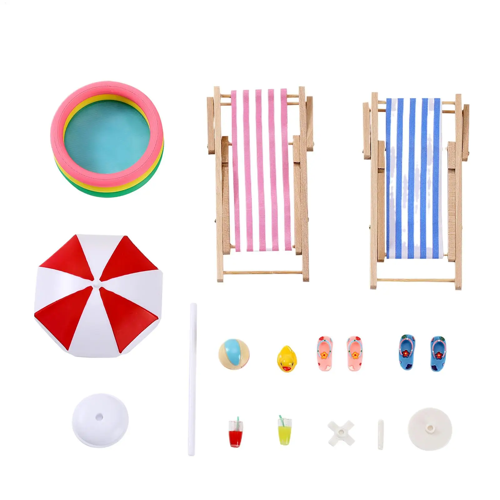 Miniature Beach Figurines Cute Mini Realistic Summer Furniture Decor Beach Miniature Doll House Accessories for Dorm Bedroom