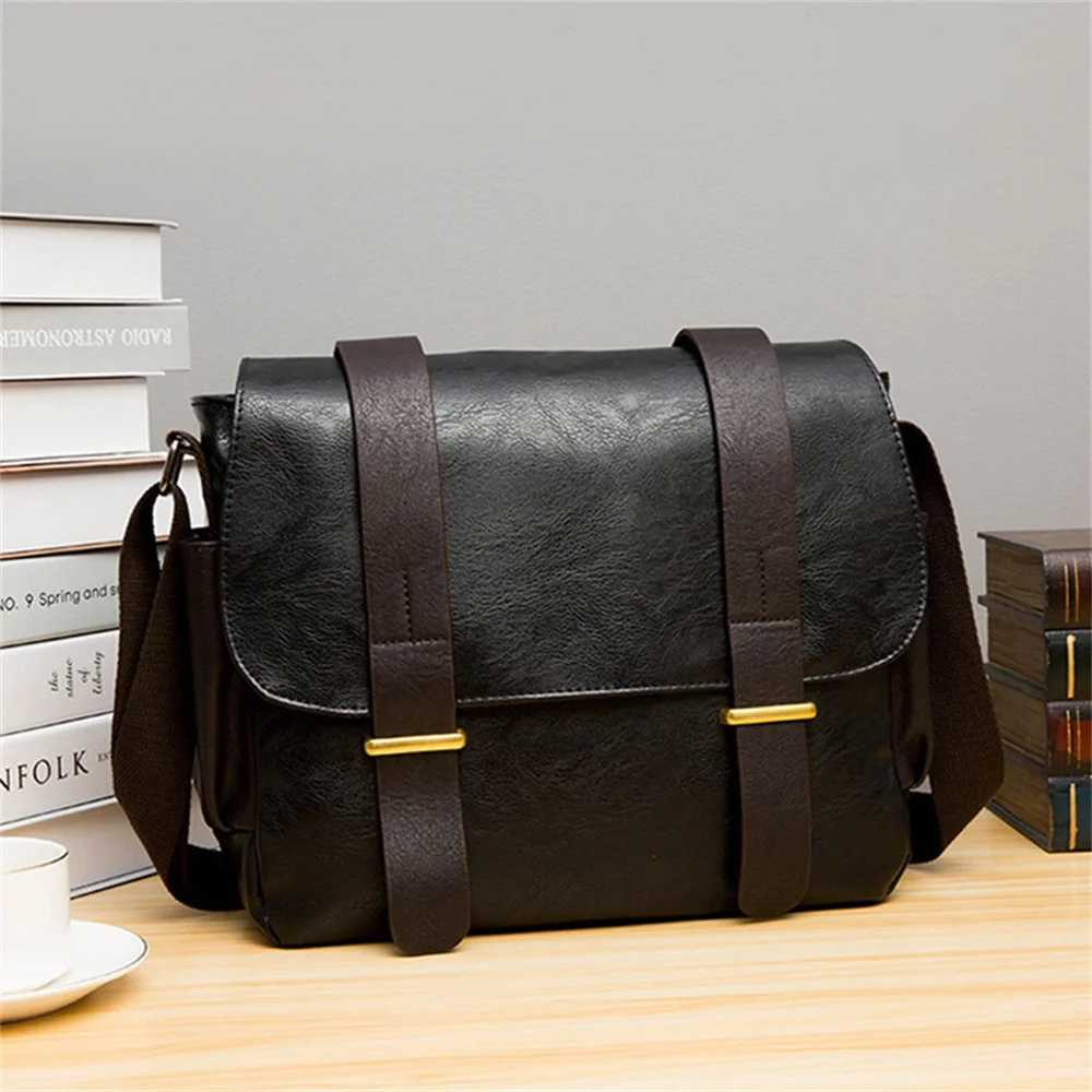 Vintage Fashion Men's Shoulder Portable PU Leather Handbag Business Briefcase Travel Man Commuting Crossbody Messenger Bag