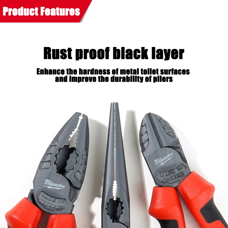 Milwaukee 3-Piece Pliers Set, Industrial Grade Wire Pliers, Pointed Nose Pliers, Diagonal Pliers, Tool Set 4932492773