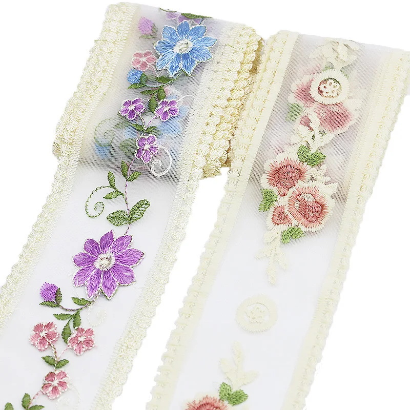 (2 Yards/Packung) 8–9 cm Retro-Stickerei, Rosenblüten, Spitze, Organza, Kleidungszubehör, französische Schleife, DIY