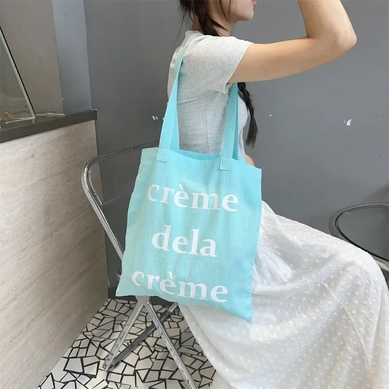 

Thin Canvas Bag, Mint Green Canvas Bag Printed Letter Bag Casual Outdoor Travel Shoulder Bag