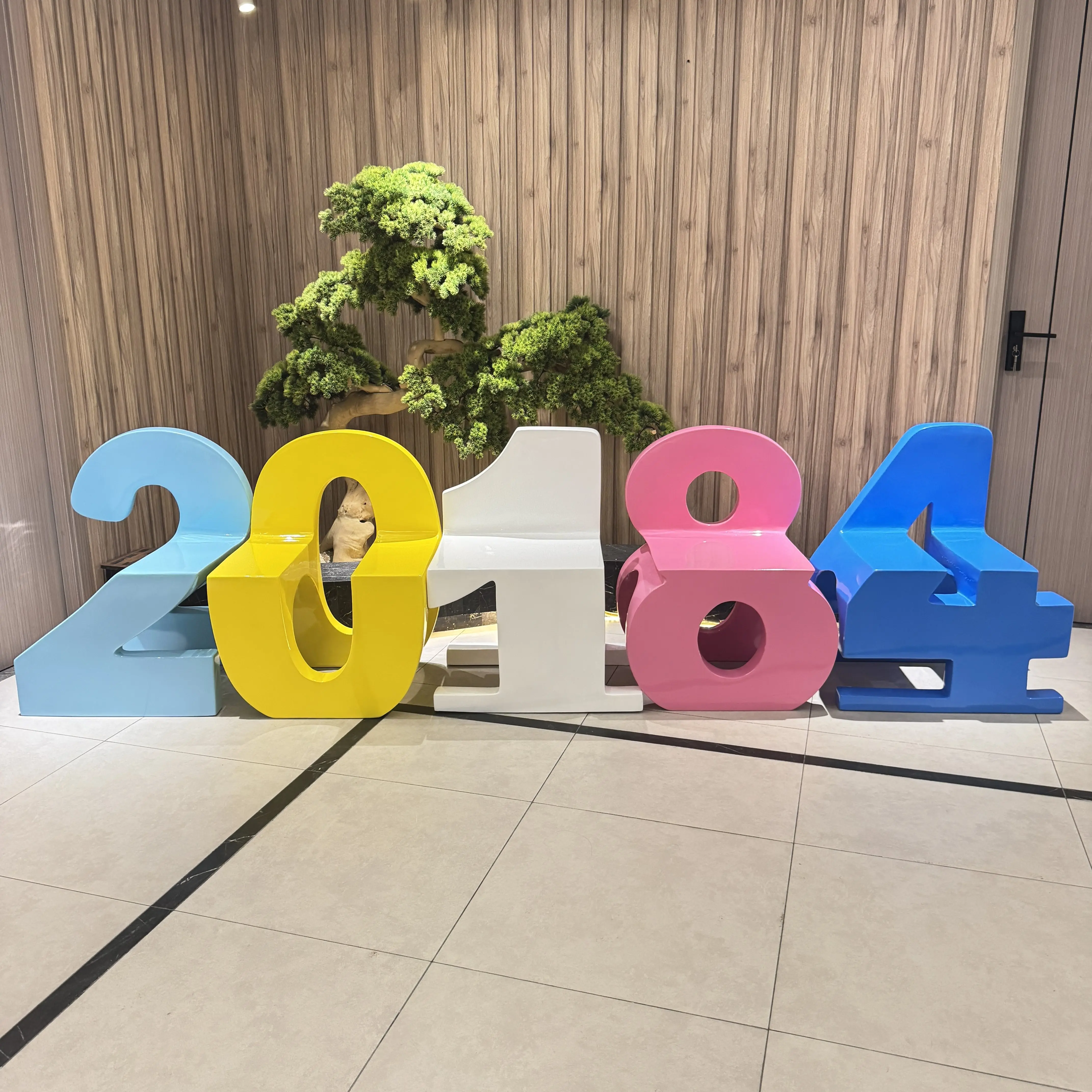Creative Fiberglass Digital Backrest Chairs Custom-Shaped Outdoor Benches-Modern Design Custom Seater for Schools Shopping Malls