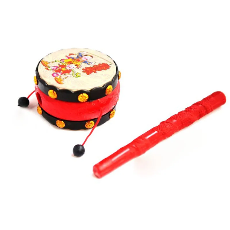 1PC Classic Toys Red Black Plastic Chinese Traditional Rattle Drum Spin Toy for Kids Baby Interesting Toy Gift