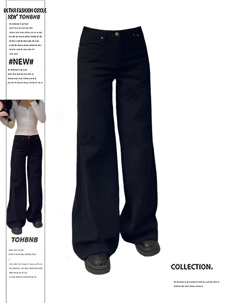 

Женские широкие джинсы больших размеров в американском стиле ретро, свободные прямые драпированные брюки, длинные брюки с высокой талией на весну 2025 г.