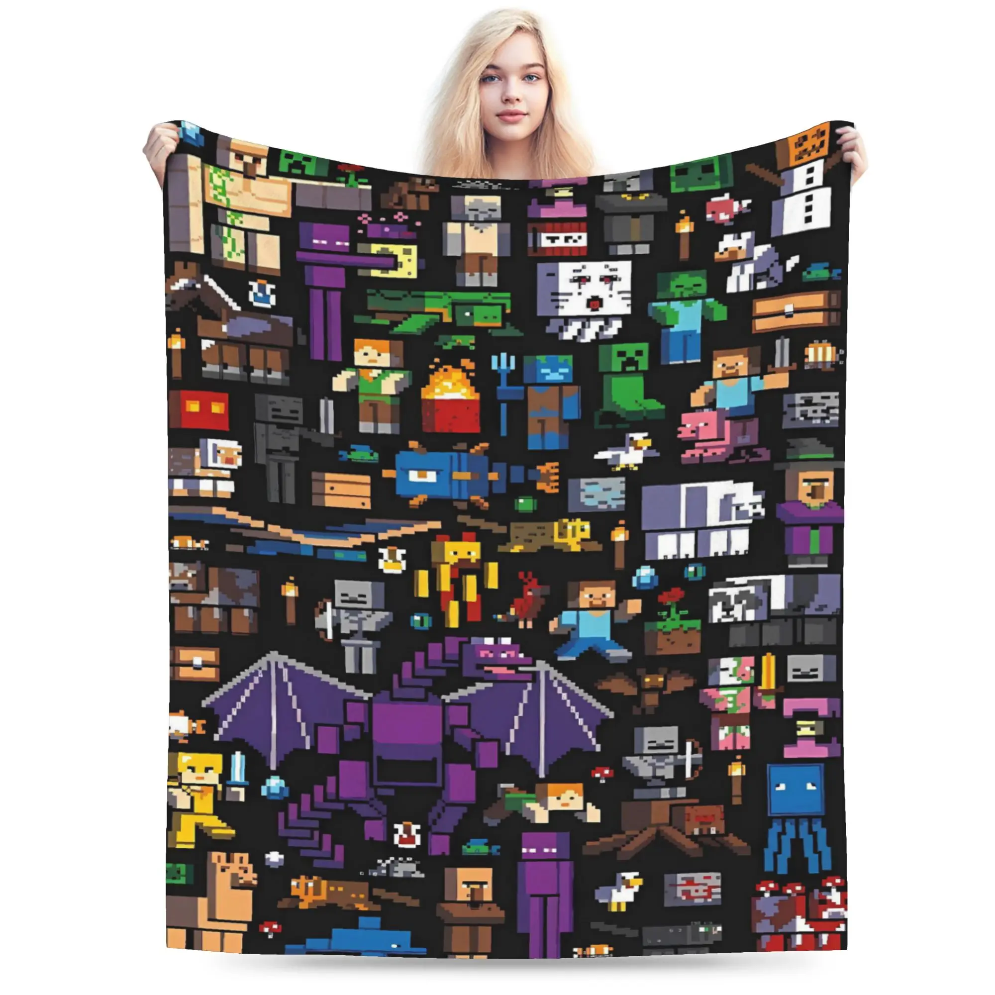Warm Soft Blanket Airplane Travel Game M-Minecrafts Throw Blanket  Flannel Bedspread For Home Decor Fluffy Sofa Bed Cover