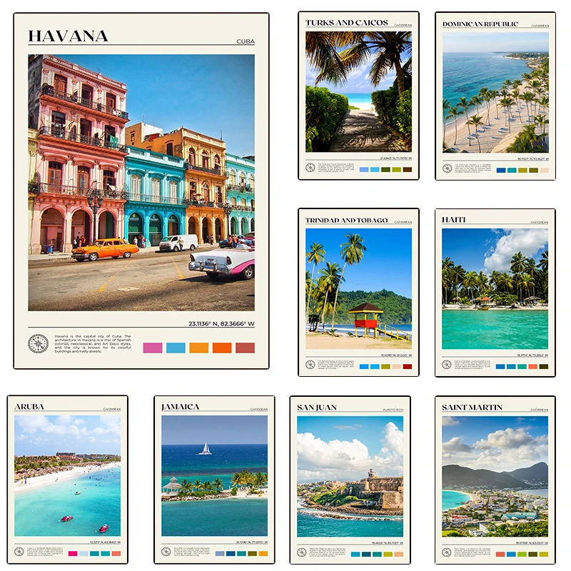 Havana San Juan Haiti Cuba Puerto Rico Travel Scenery Posters and Prints Canvas Printing Wall Art Picture for Office Home Decor