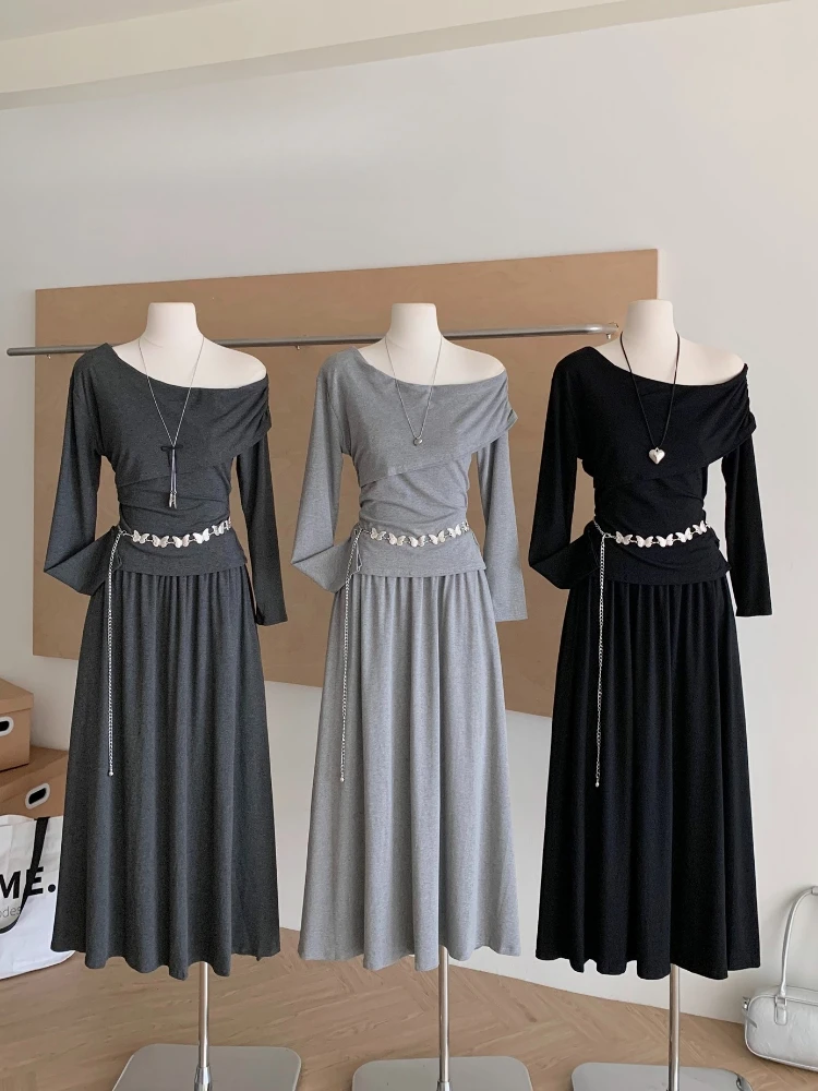 

Элегантный французский офисный женский дизайн 2000-х годов, женский костюм с шикарным косым воротником, популярный корейский комплект с юбкой и поясом-бабочкой, женская одежда