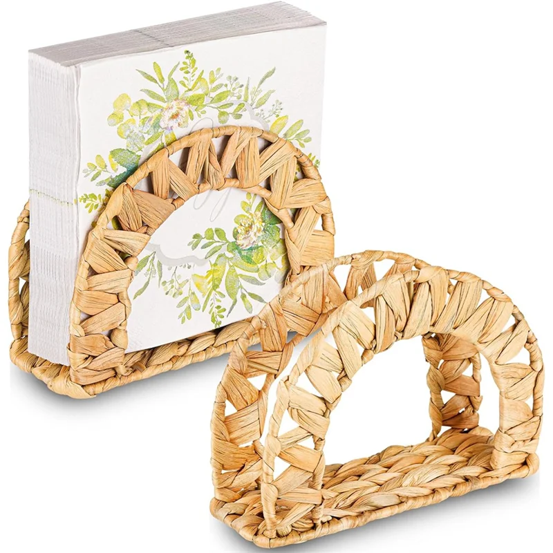 

ABMS-For Restaurant For Table For Kitchen Woven Water Hyacinth Napkin Holders 2 Pack Rattan Napkin Holder Decor