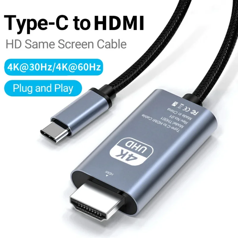 4K 30/60Hz USB C to HDMI Cable Type C Adapter HDTV Converter Cable For iPhone 15 TV Converter MacBook Air iPad Samsung laptop