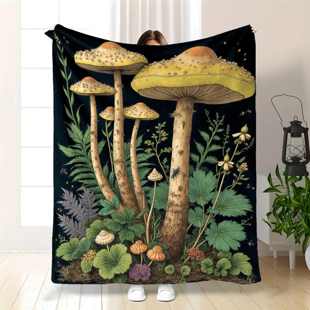 Giant Mushroom Woodland Throw Blanket King Size 150x200cm Cottagecore Fairy Forest Nature Print Cozy Home Decor