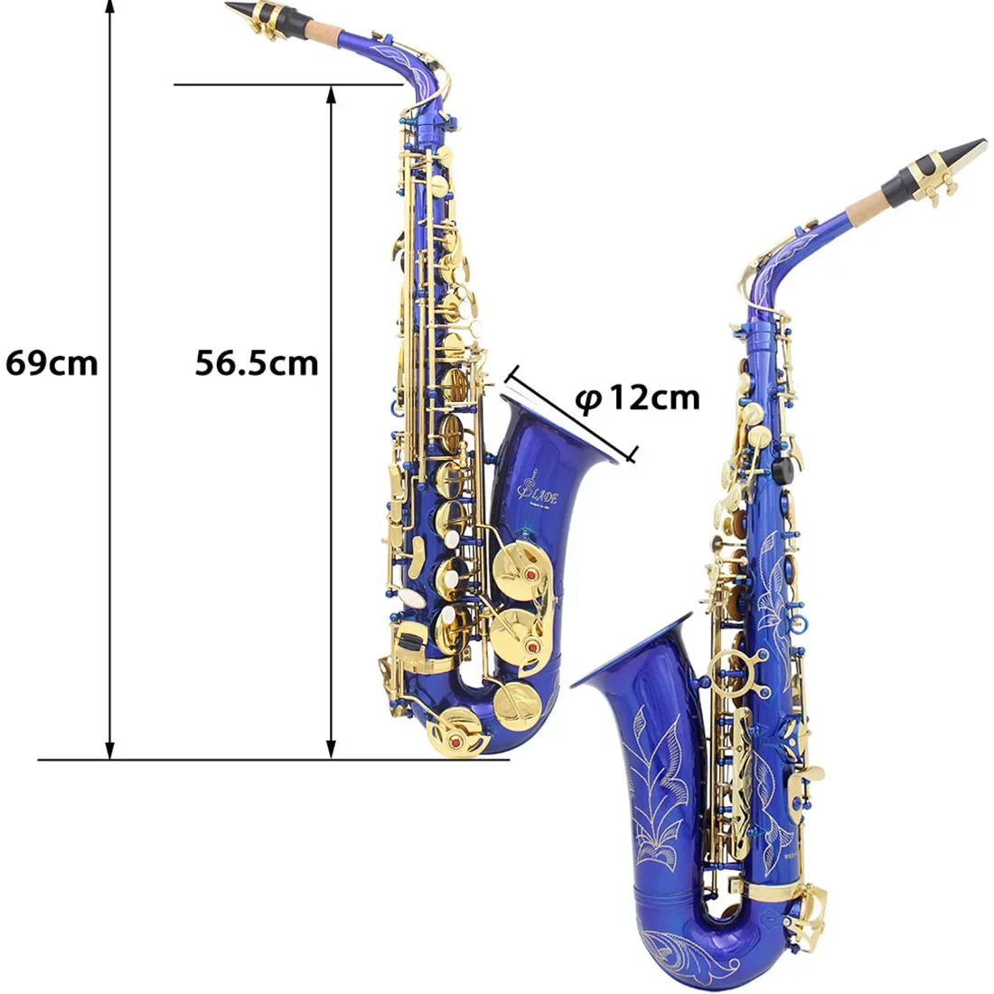 Alto Saxophone Eb E Flat Brass Lacquered Gold Blue Sax With Case Gloves Cleaning Cloth Woodwind Musical Instrument Accessories