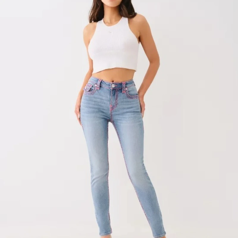 Sexy rétro bouddha brodé taille basse Jean femme jean slim à la mode Flare Jean décontracté pantalon lavé survêtement Denim pantalon