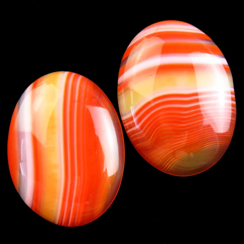 2Pcs 30x40mm Charms Flat Back Gemstone Bead Oval Orange Stripes Agates CAB Cabochon Stone For Women Jewelry Making