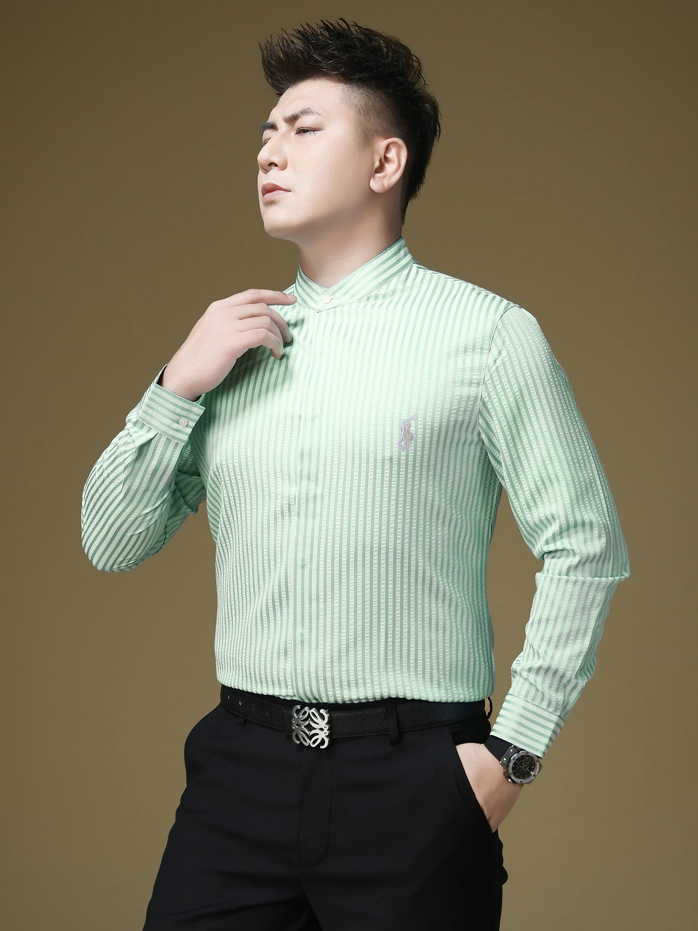 

Мужская рубашка с длинным рукавом в полоску, повседневная, премиум-класса, осенняя, не требующая глажки, с отложным воротником, высококачественная, трендовая одежда