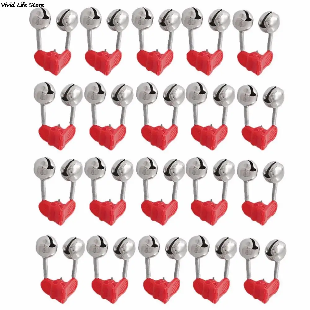 Vermelho Vara de pesca mordida alarme sinos, Twin Bells Clip Alerter, Pesca Ferramenta Tackle, Acessórios Fish, 20pcs