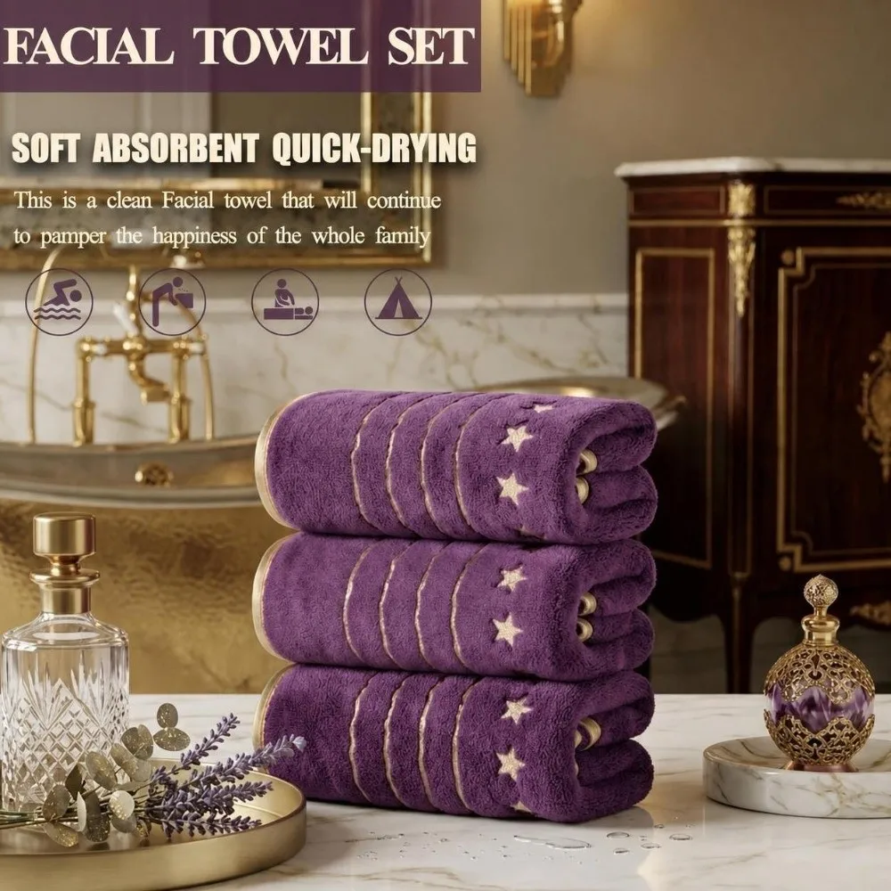 4pcs Absorbent Star Embroidered Towel Set Quick Dry Thickened Bath Towel Set Coral Fleece Ultra Soft Hand Towel Set Camping