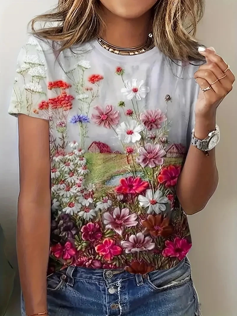 

Женская футболка с короткими рукавами и 3D-принтом размера PLUS, свободная и повседневная, мягкая, удобная и дышащая, подходит для улицы