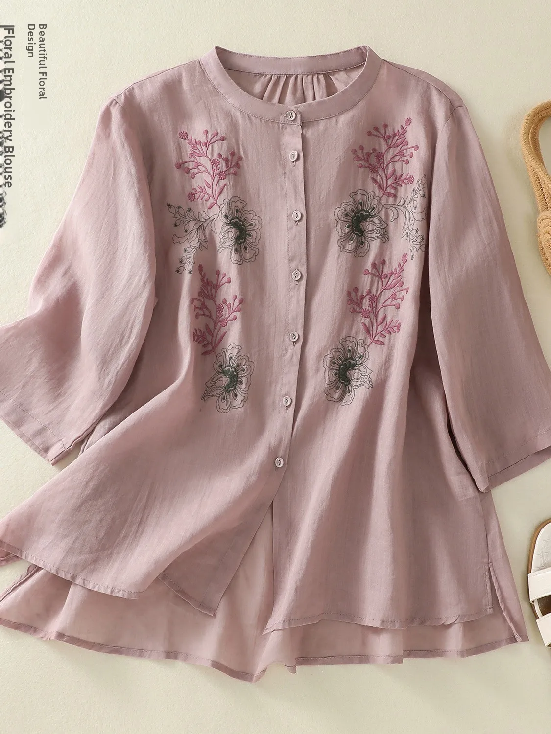 Nowa chińska bluzka z haftem, z bawełny i lnu, damska, letnia, lekka, artystyczna, przeciwstarzeniowa, lniana bluzka typu ort Sve.