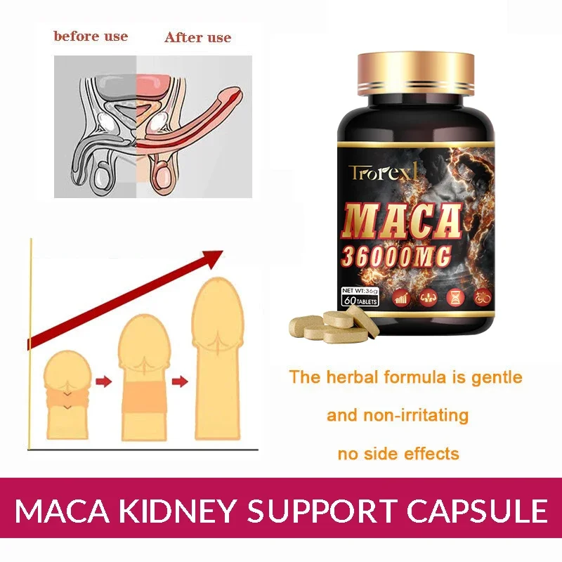 Organic Maca -60 Tablets PeruvianMaca Root Gelatinized 100% Pure Non-GMo supports Reproductive HealthNatural Energizer-36000mg