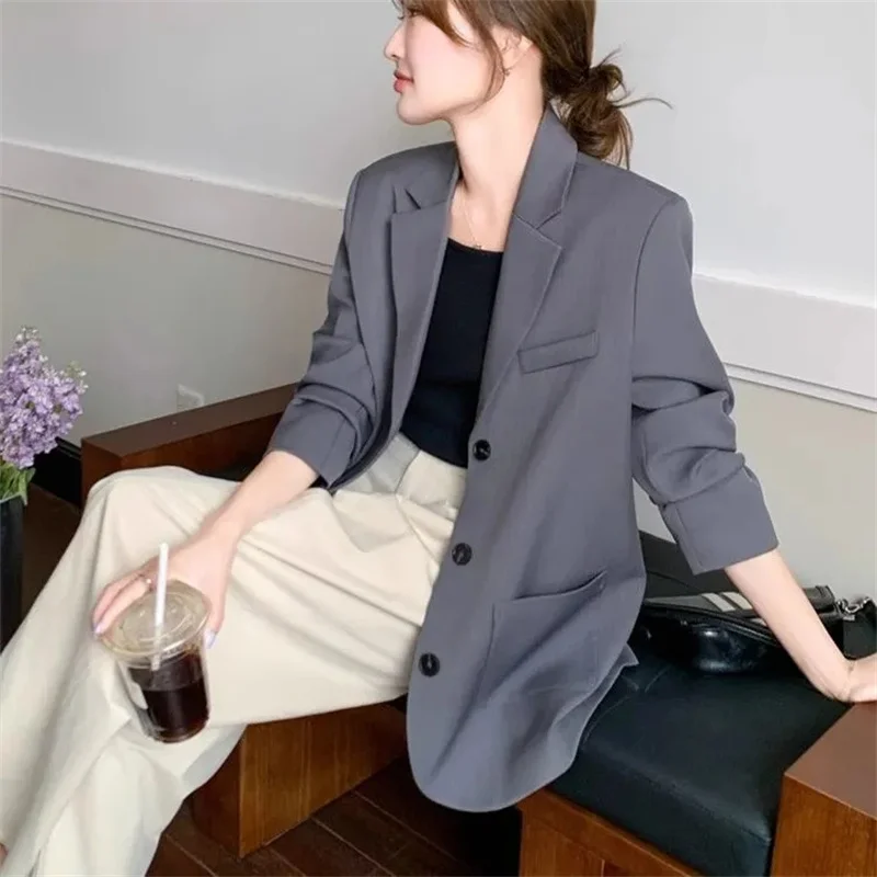 Super Popular Casual Gray Suit Jacket For Women's Spring And Autumn 2025 New Design Sense Careful Machine Fork Bow Suit Biack