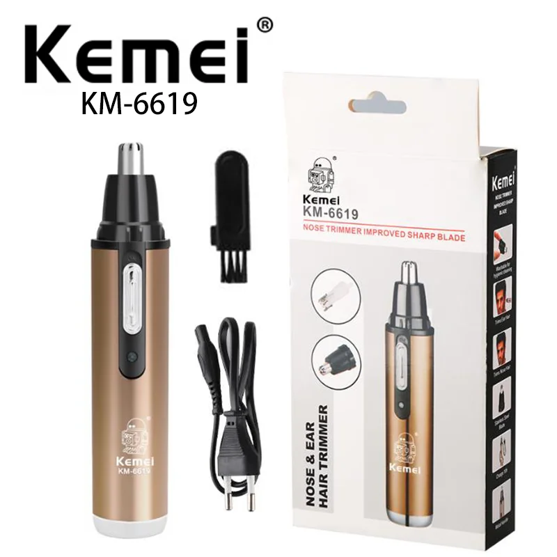 KEMEI Mini Rechargeable Clectric Nose Hair Trimmer Personal Cleansing Care Portable Nose Hair Cleaner KM-6619 Champagne Color