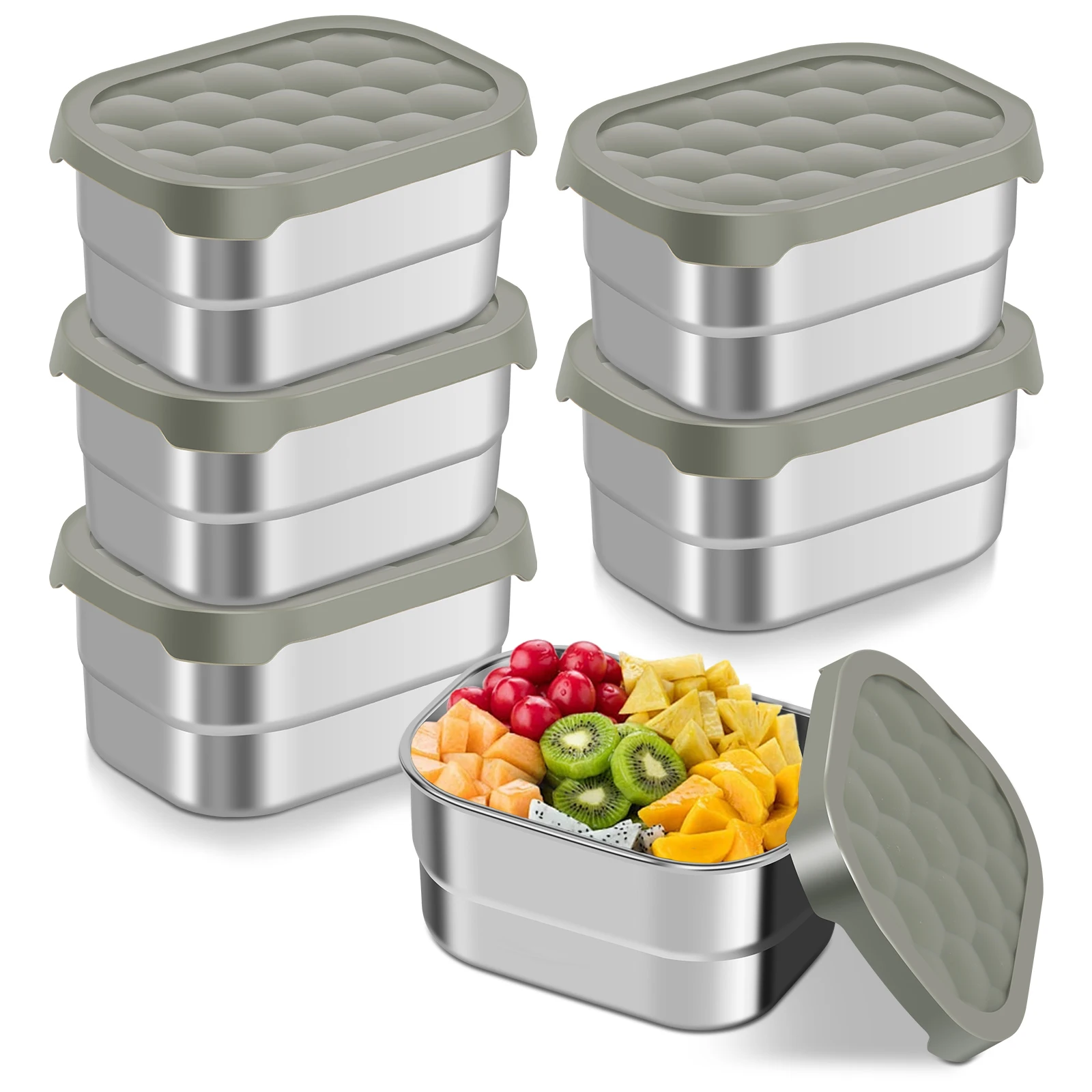 3/6Pcs Edelstahl Lebensmittel Lagerung Container Set Auslaufsicher Flip Top Deckel Stapelbar 230ml Camping Lunch Box gefrierschrank Lagerung Box