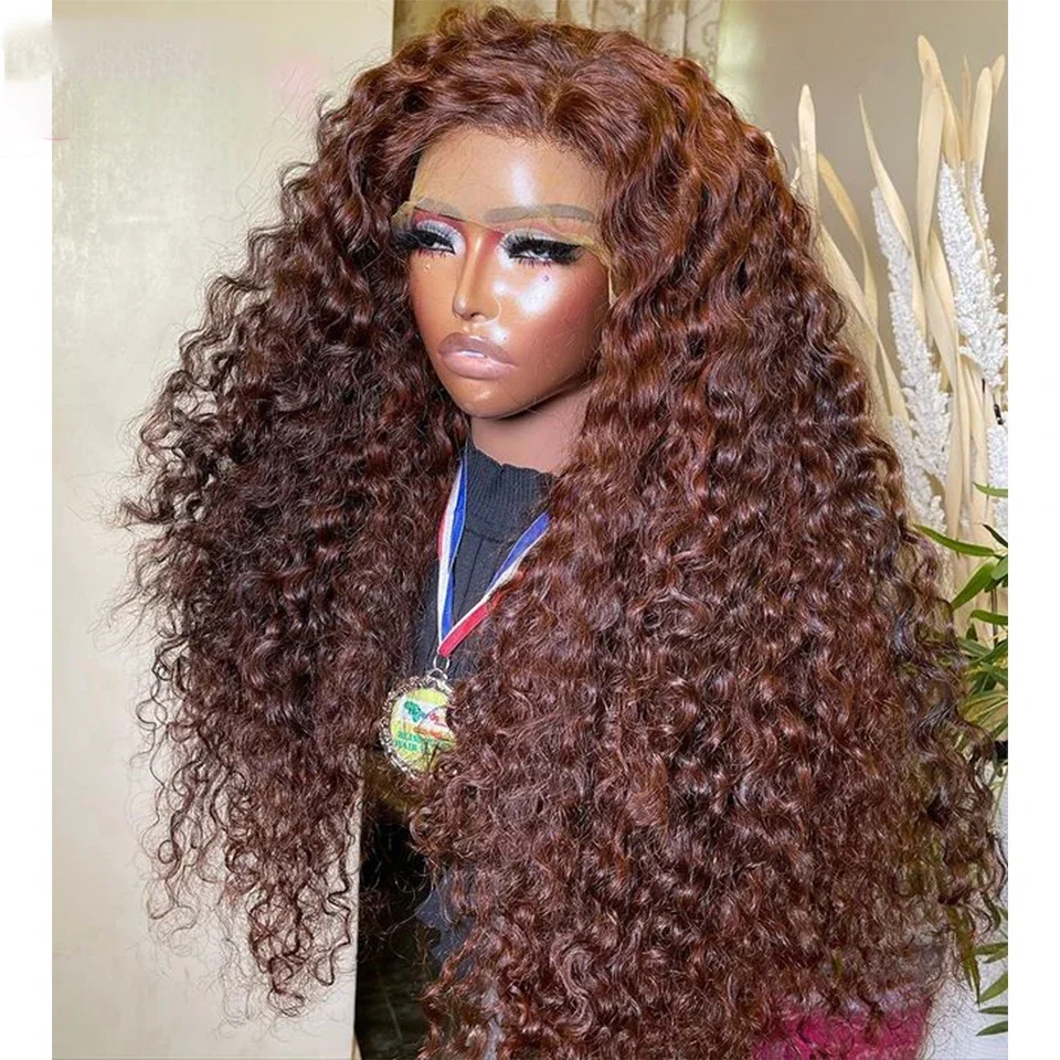

Long 26inch Soft Glueless 180Density Dark Brown Kinky Curly Deep Lace Front Wig For Women With Baby Hair Preplucked Daily