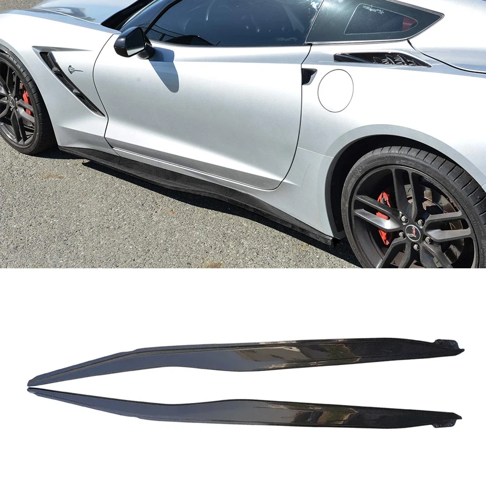 Real Carbon Fiber Side Skirts Extensions For Corvette C7 Z06 2014-2019