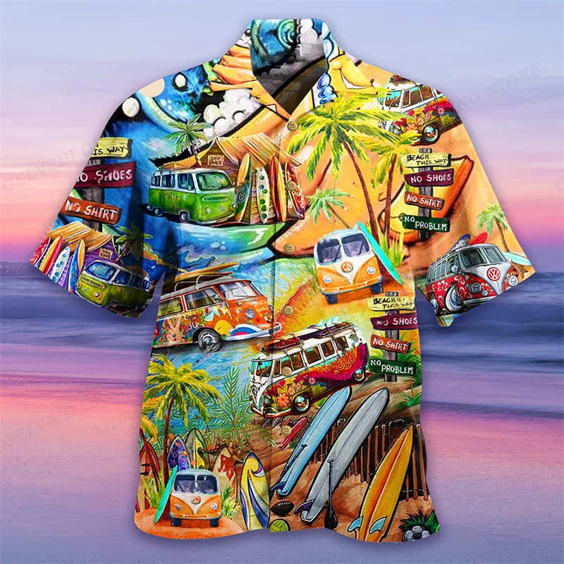 Career Bus 3D Printed Shirt Mens Fashion Hawaiian Shirt Casual Beach Motorcycle Mens Lapel Shirt Trucker Vest