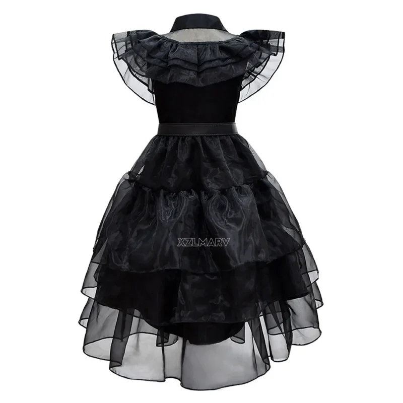 Wednesday Addams Cosplay For Girl Costume 2023 New Vestidos For Kids Girls Mesh Party Dresses Carnival Costumes 3-10 Years Old