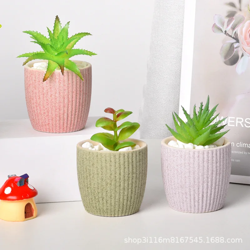 Yjq succulent ceramic flower pot creative mini simple breathable green plant potted set