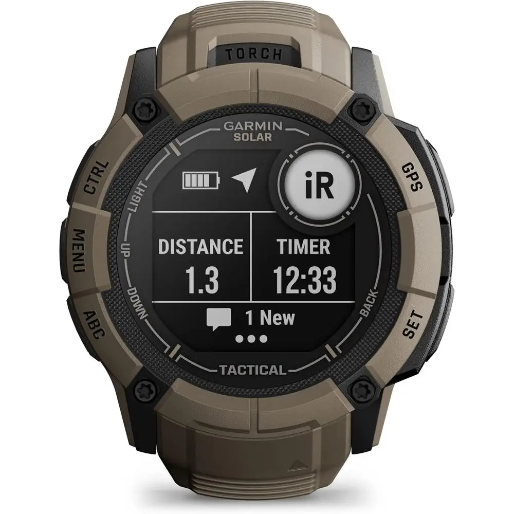 Instinct 2X r - Tactical Edition, Red GPS Smartwatch, Built-in lashlight, Ballistics Calculator, r Charging ability, Coyote Tan view 3