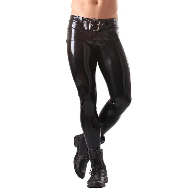 

Latex Rubber Men Pants with Belt Male Trousers Handmade Cosplay Fetish Clothing S-LTM013