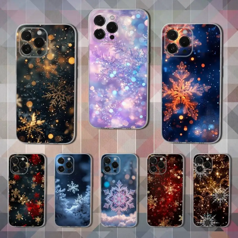 

Snowflakes Art Christmas Case For iPhone 15,11,12,13,16,14,17,Pro,Max,Plus,SE,Mini,X,XS,XR, Transparent Soft Silicone