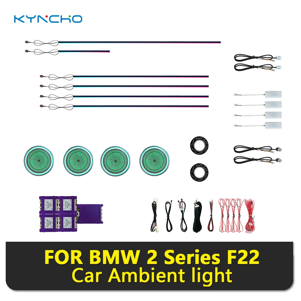 KYNCHO für BMW 2er Serie F22 64-Farben-LED-Ambientelicht-Kit Bluetooth-App-Steuerung 12V Auto-Innenbeleuchtung Unsichtbares Design