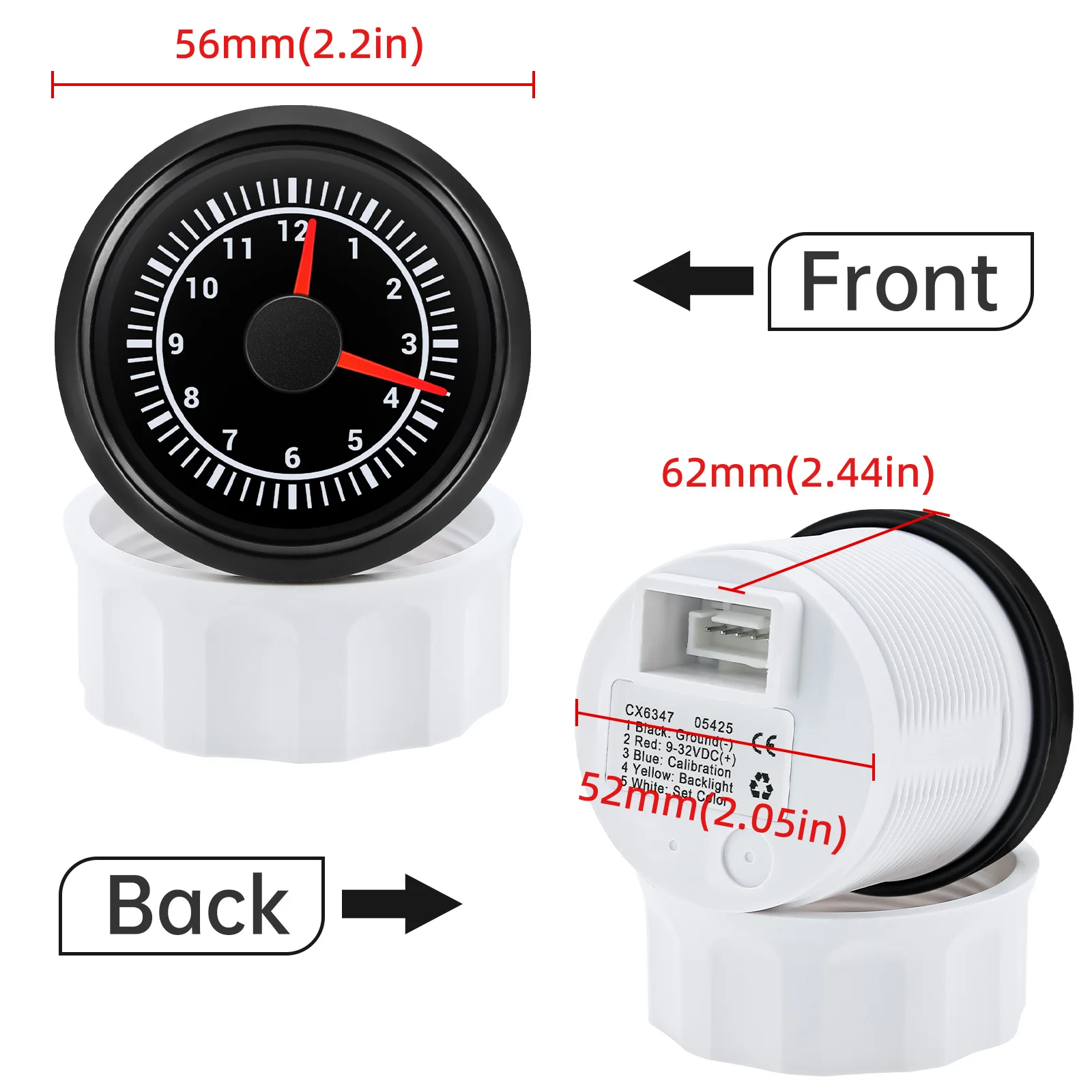 7 Colors Backlight Clock Gauge 52mm 12 Hours For Yachts Cars Boat Truck Waterproof Clock Meter Car Gauges 9-32V