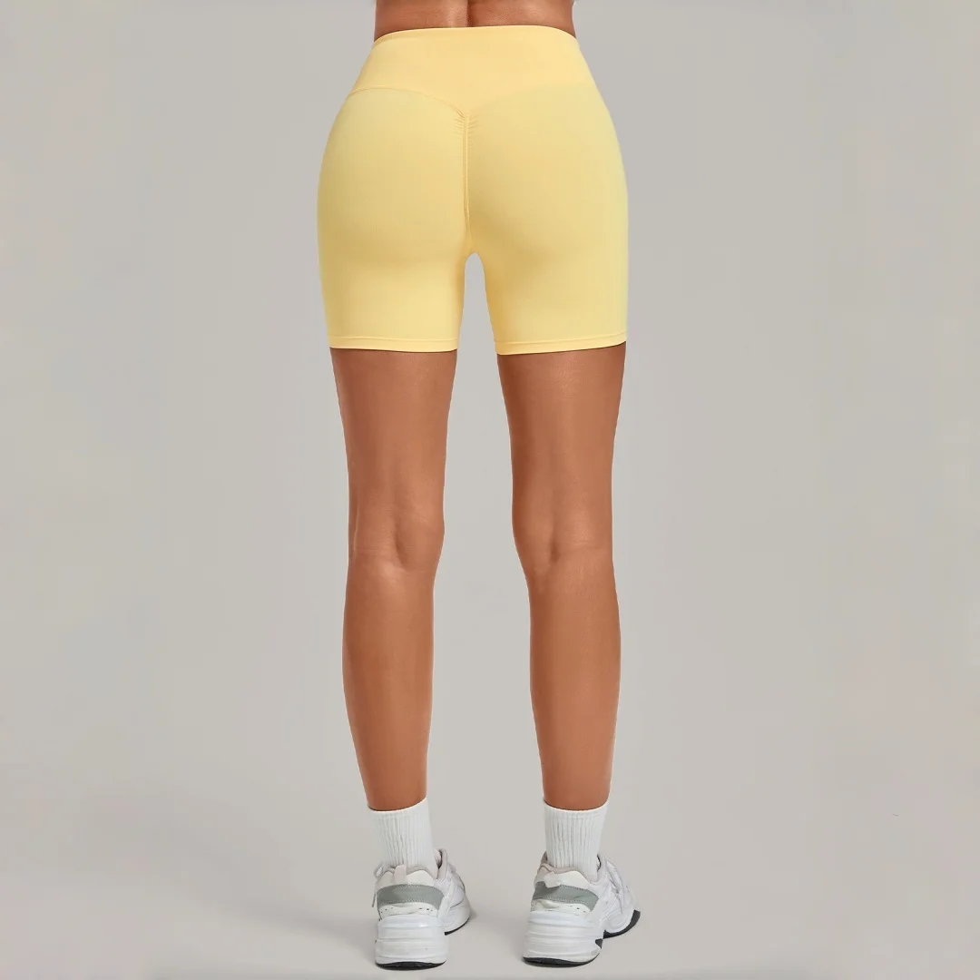 New Women's Yoga Shorts High Waisted Hip Lifting Invisible Pleated Sports Fitness Shorts Pilates Running Workout Gym Yoga Shorts