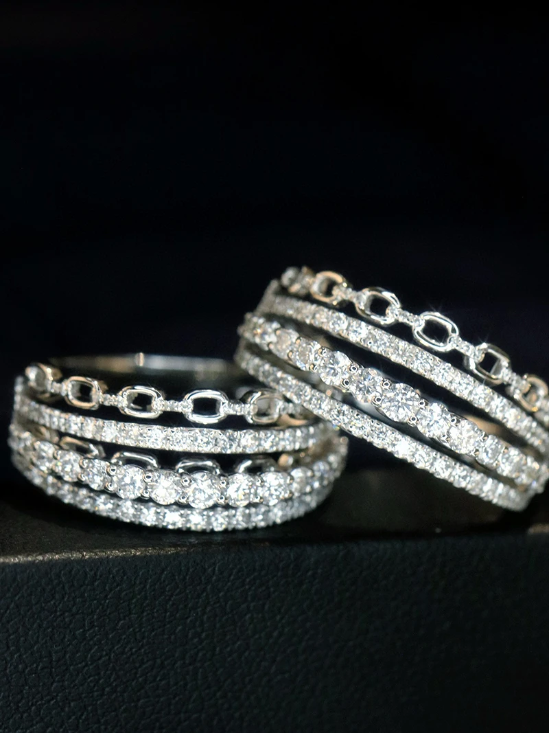 LUOWEND 100% 18K الذهب الأبيض خواتم فاخرة لامعة تصميم 0.68 قيراط الماس الطبيعي الحقيقي خاتم الخطوبة للنساء غرامة مجوهرات #3