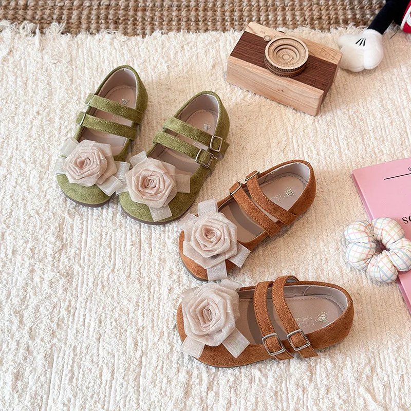 Kids'Casual Shoes PU Leather Flower Autumn Fashion Soft Bottom Shoes For Children Breathable Anti-slip Yellow Green Size 22-32