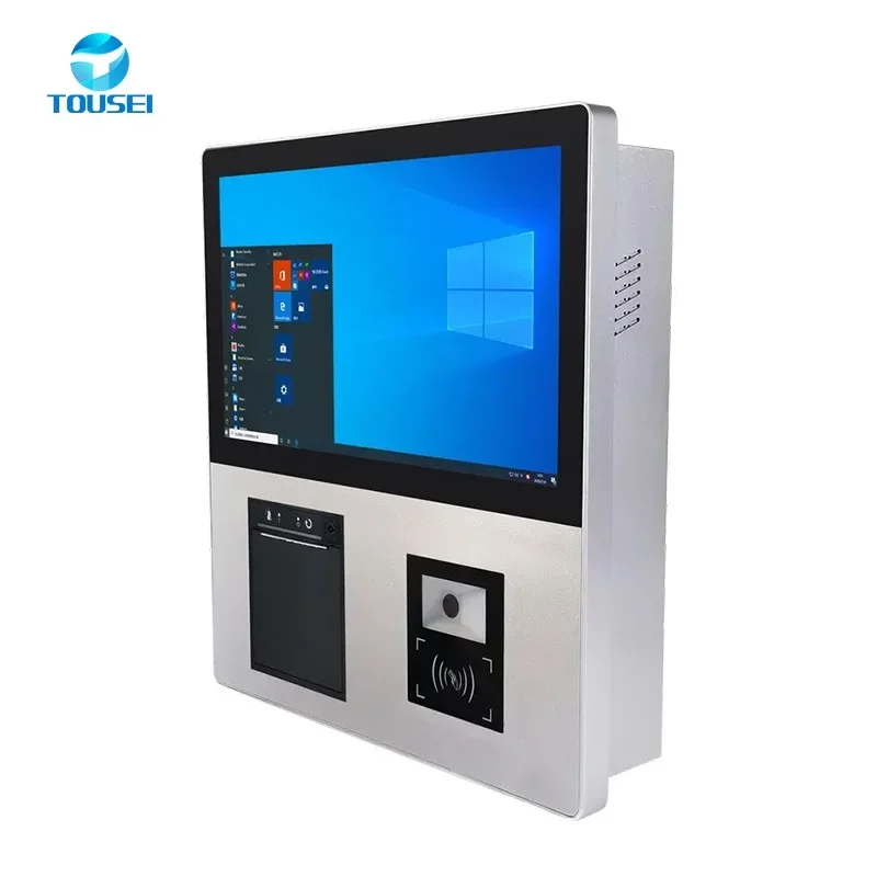 oem customized smart touch screen 15.6 inch qr code scanner kiosk ticket printing self service order pos system payment terminal