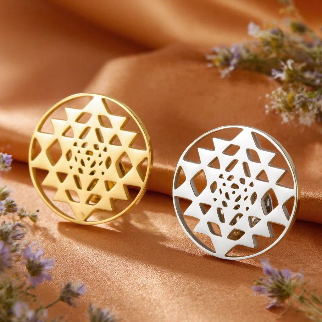 داوابارا سري يانترا بروش دبابيس شري شقرا ماندالا الهندسة المقدسة شفاء رمز اليوغا هدية مجوهرات من صلب لا يصدأ #1