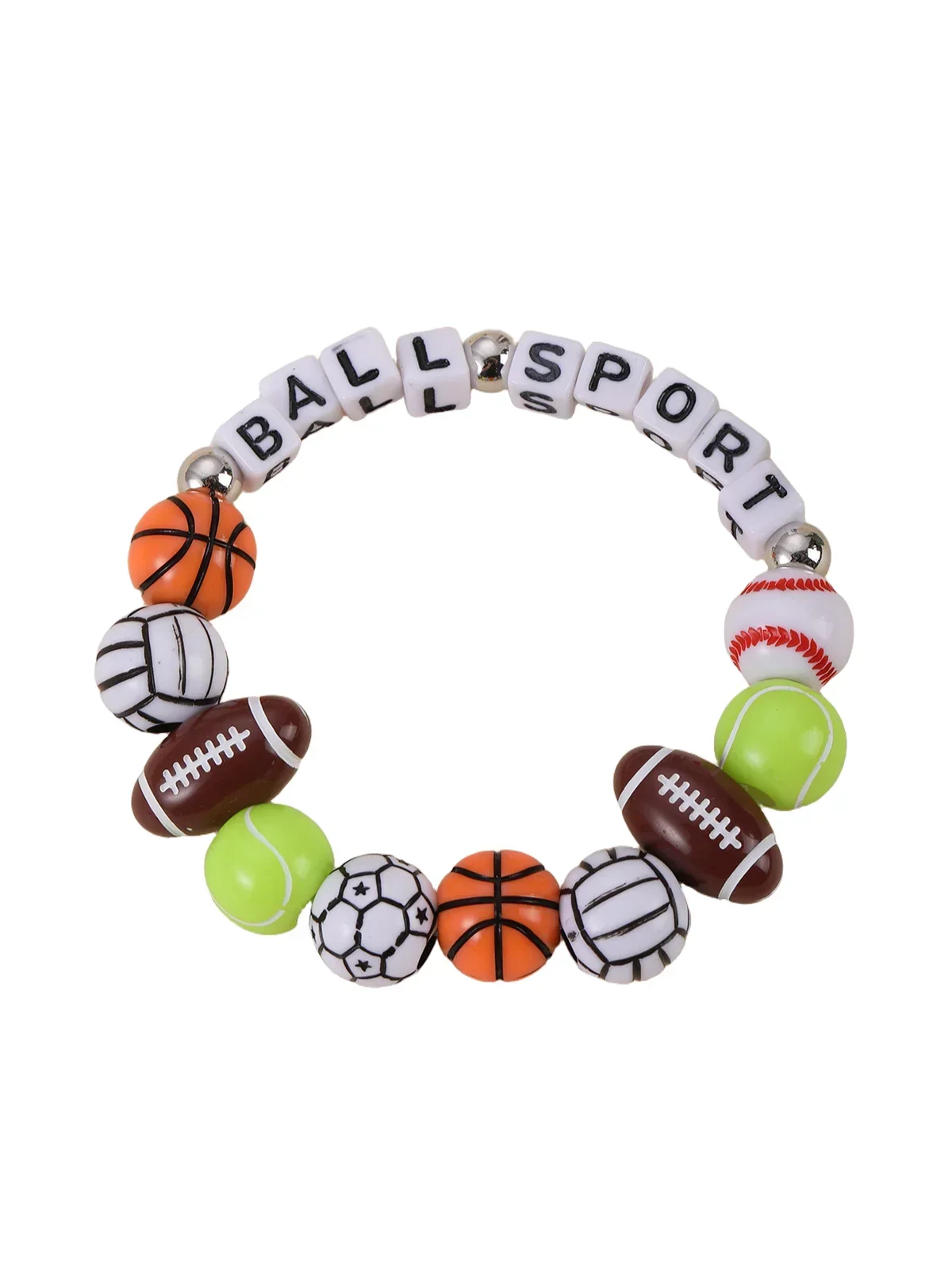 DIY Jewelry Craft Gift for Kids Multicolor Sport Balls Beaded Bracelet Set Rugby Football Basketball Design for Sons Daughters